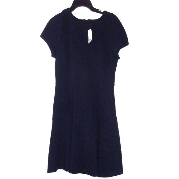 Banana Republic Navy Knit Career Dress Cap Sleeves Textured Pattern  Sz 14 New - Picture 1 of 8